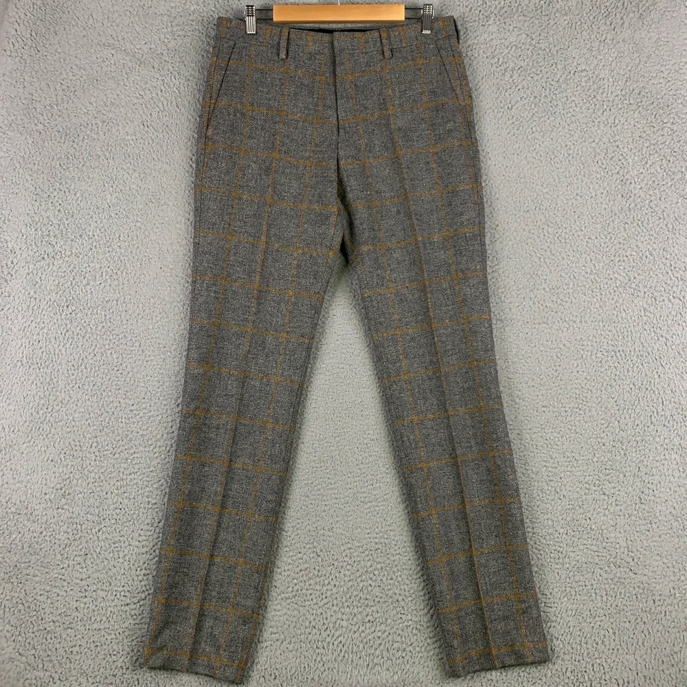 J Crew Ludlow Suit Pant Mens 31x34 Grey Slim Windowpane Scottish Wool Flat Front